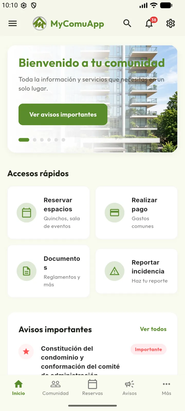 Pantalla de Acceso a MyComuApp.