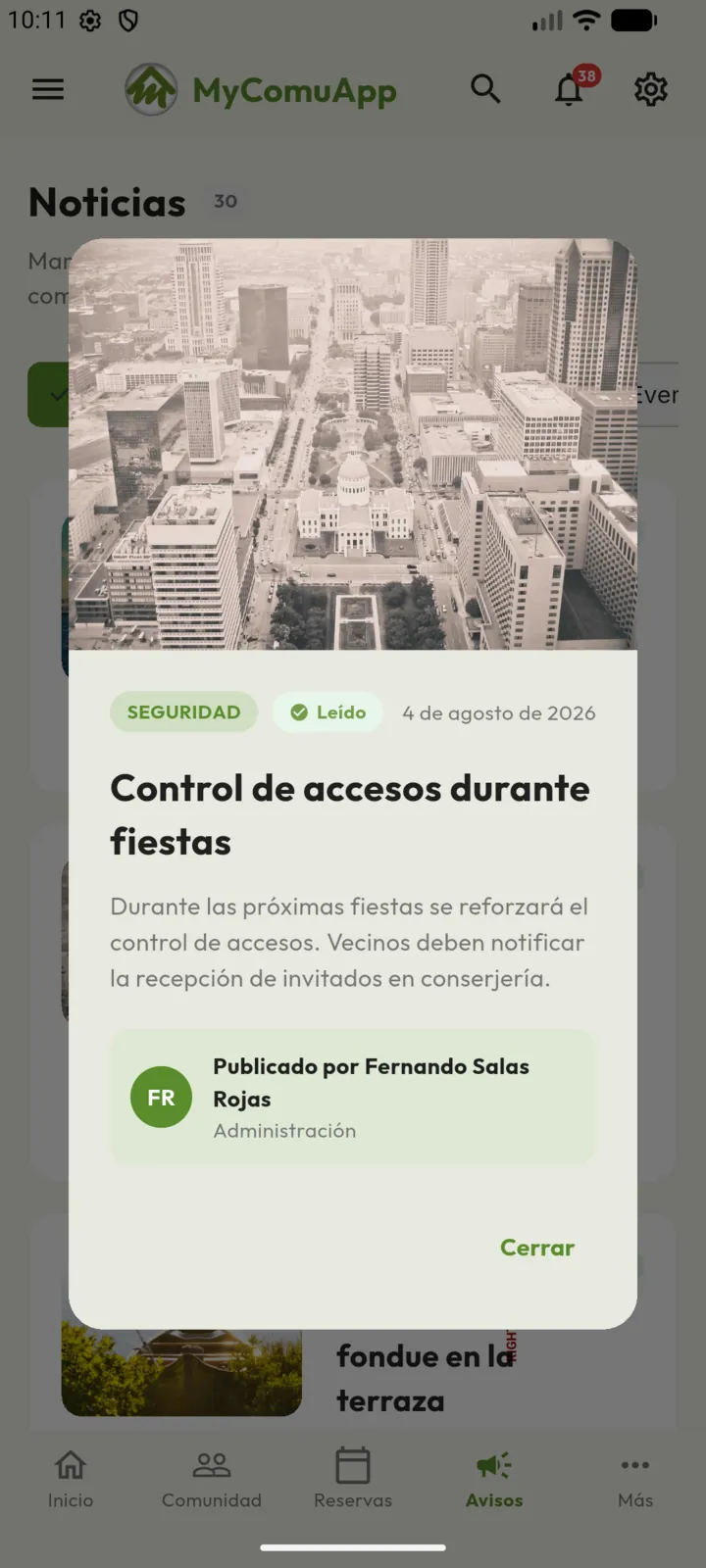 Listado de Noticias publicadas por la comunidad.