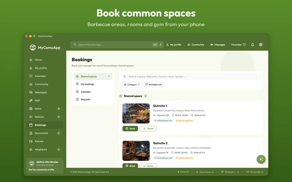 Common space bookings