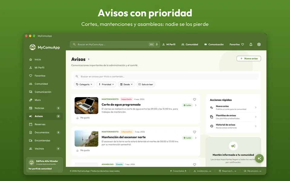 Avisos con prioridad