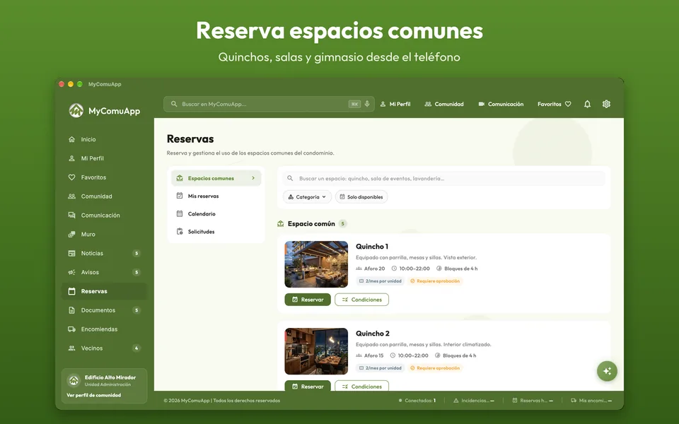 Reserva de espacios comunes
