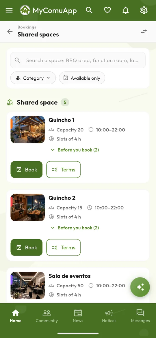Common space bookings